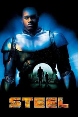 A young man in futuristic armor with a cityscape and moon silhouette in the background, emphasizing a science fiction or superhero theme.